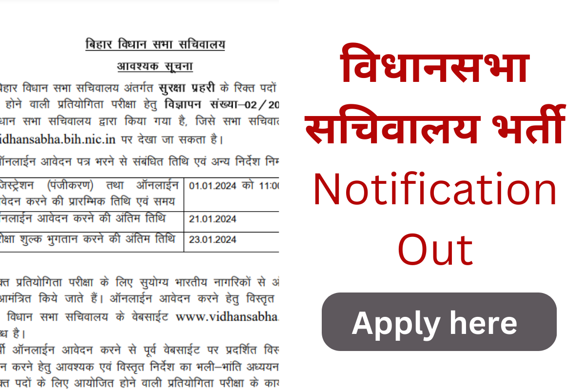 Bihar Vidhan Sabha Various Post Recruitment 2024